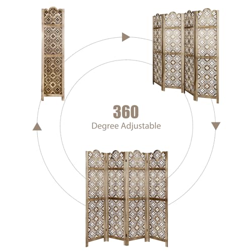 Carved Room Divider, 6 Panel Folding Privacy Screen, Retro Flower Pattern, Grey K413