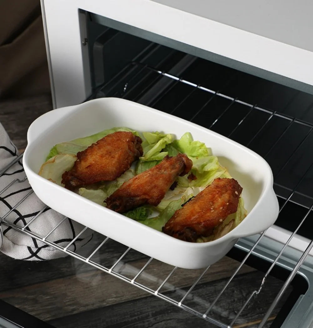 Small Ceramic Baking Dish with Handles, 9 x 5 Inches, 2-Piece Set, White M962812