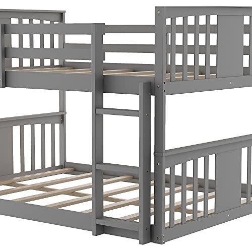 Twin Over Twin Low Bunk Bed with Ladder for Toddlers Kids - White D828