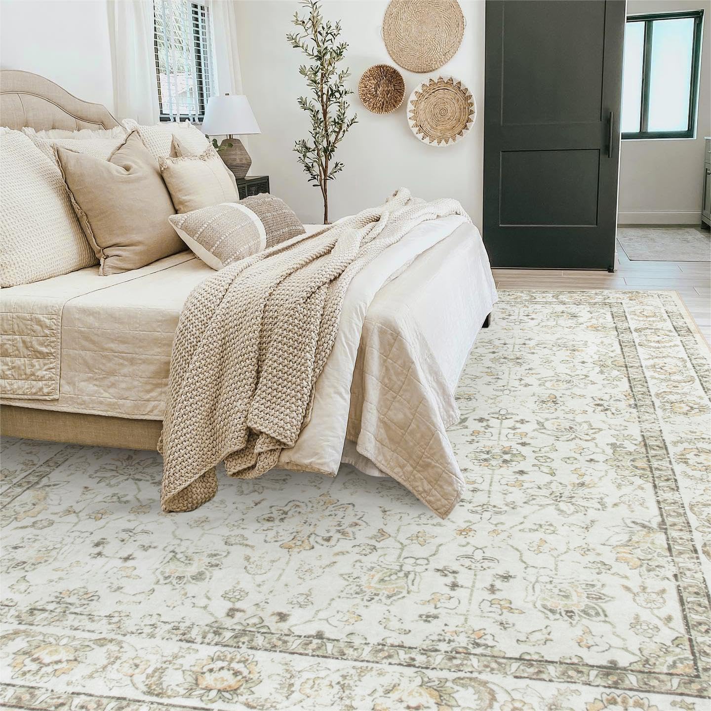 Machine Washable Area Rug 9x12 for Living Room, Non-Slip Beige Boho B91558