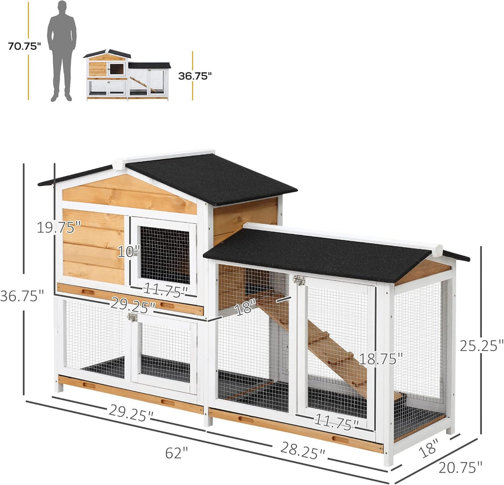 Wooden Rabbit Hutch with Ramp, Weatherproof Roof, Outdoor Run N504