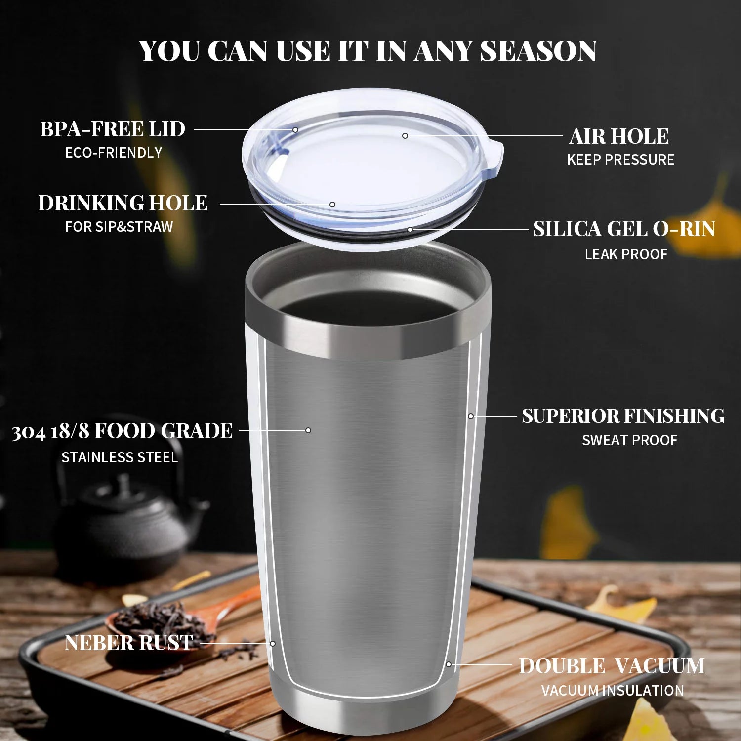20oz Double Wall Vacuum Insulated Tumbler 8 Pack with Lid and Straw F969