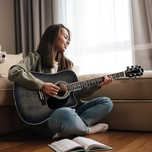 Acoustic Electric Guitar Beginner Kit with Cutaway and Inbuilt Tuner I343