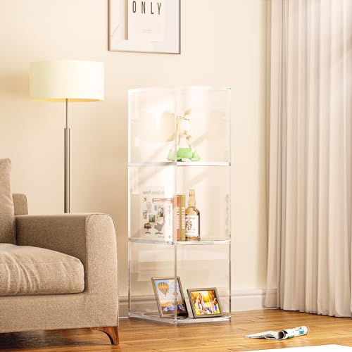 3-Tier Acrylic Bookcase, Floor Standing Clear Bookshelf for Home Office R42956