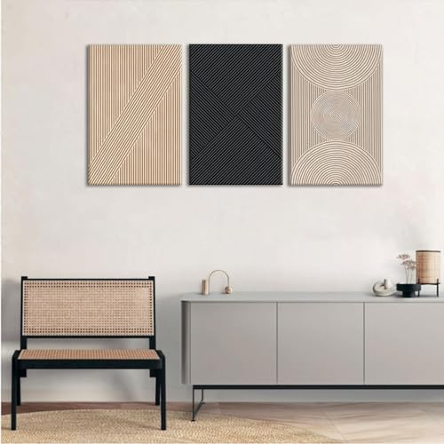 Framed Neutral Abstract Wall Art Set of 3 Modern Minimalist Canvas Poster Prints V655