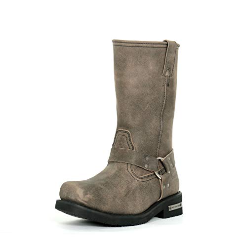 Men's Stone Wash Brown 11-inch Tall Harness Leather Boots B8500