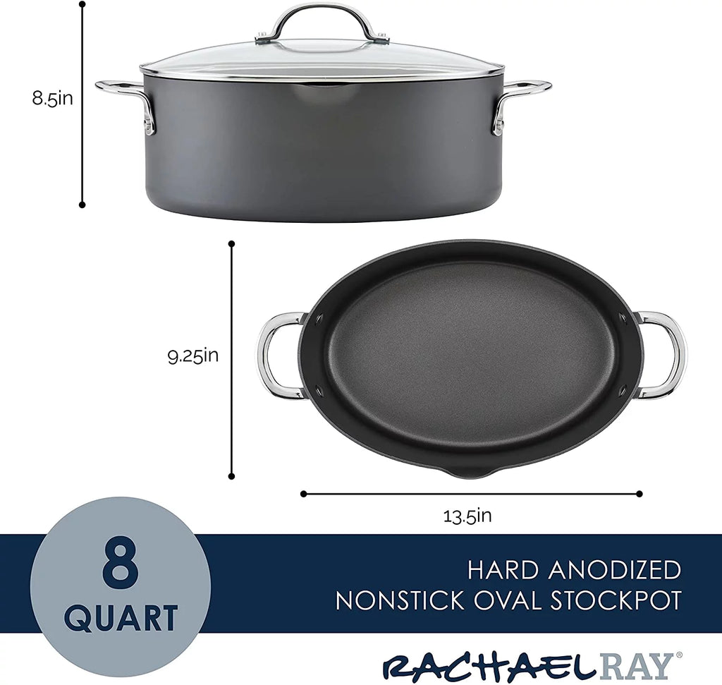 Hard Anodized 8 Quart Non-stick Oval Pasta Pot and Braiser Y824