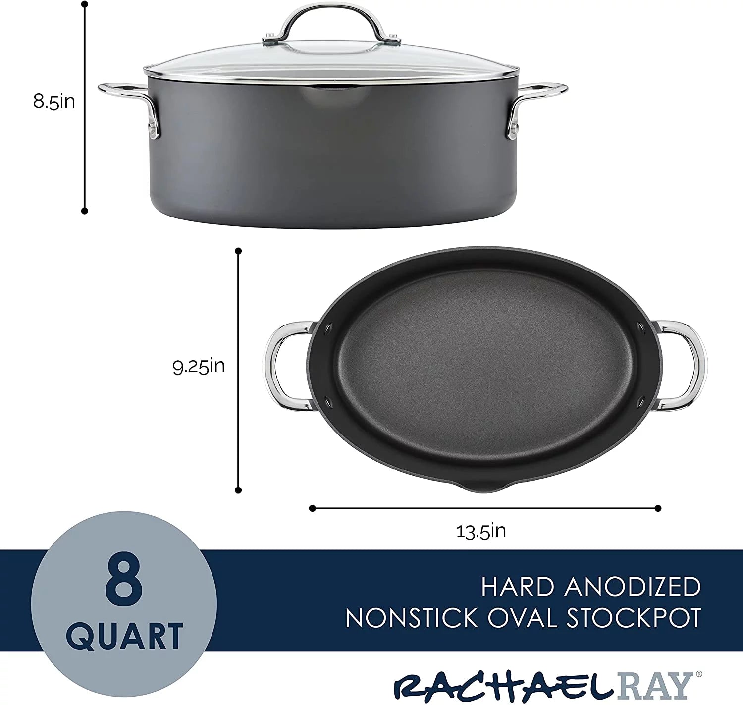 Hard Anodized 8 Quart Non-stick Oval Pasta Pot and Braiser Y824