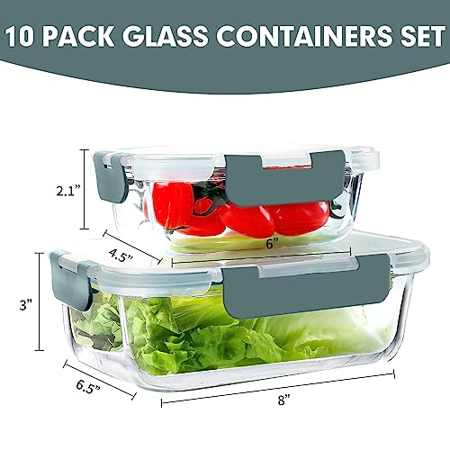 10 Pack Glass Meal Prep Containers with Airtight Lids, Stackable, BPA-Free I19195