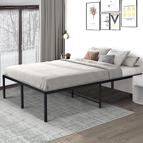 California King Bed Frame 18 Inch Tall with Storage, Heavy Duty Steel Slats, No Box Spring Needed, Black D511621