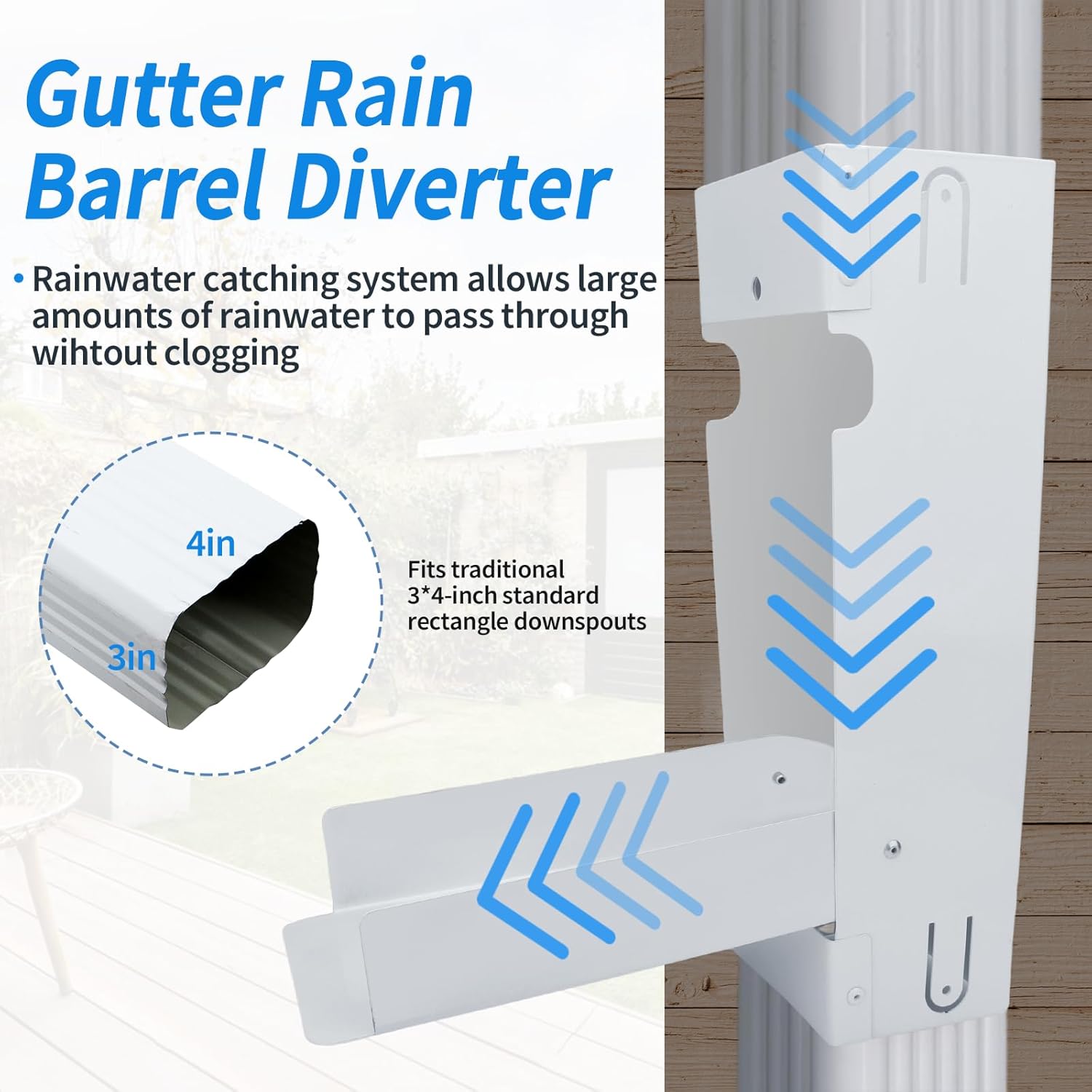 Rainwater Diverter for 3"x4" Downspout, Adjustable Gutter Collection Kit with Screws Y781