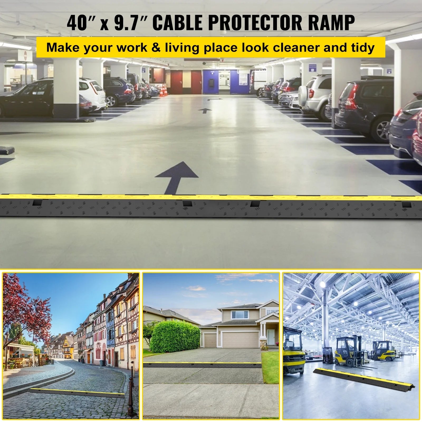 Cable Protector Ramp, 4 Pack 2 Channel, Rubber Speed Bump, 11000 LBS Load Capacity Q949312