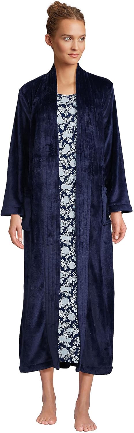 Cozy Plush Long Wrap Robe Navy Small Q2481