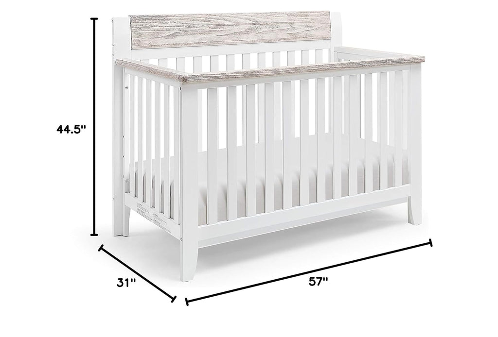 4 in 1 Convertible Crib, White and Wire Brushed Wood V2044