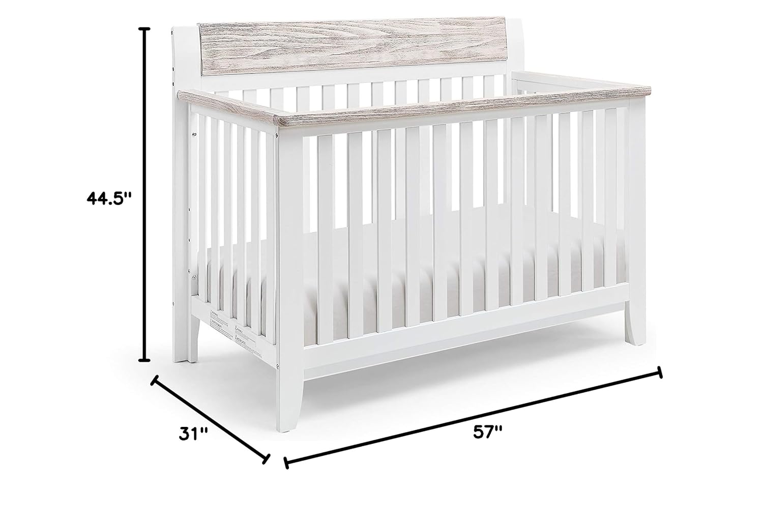 4 in 1 Convertible Crib, White and Wire Brushed Wood V2044