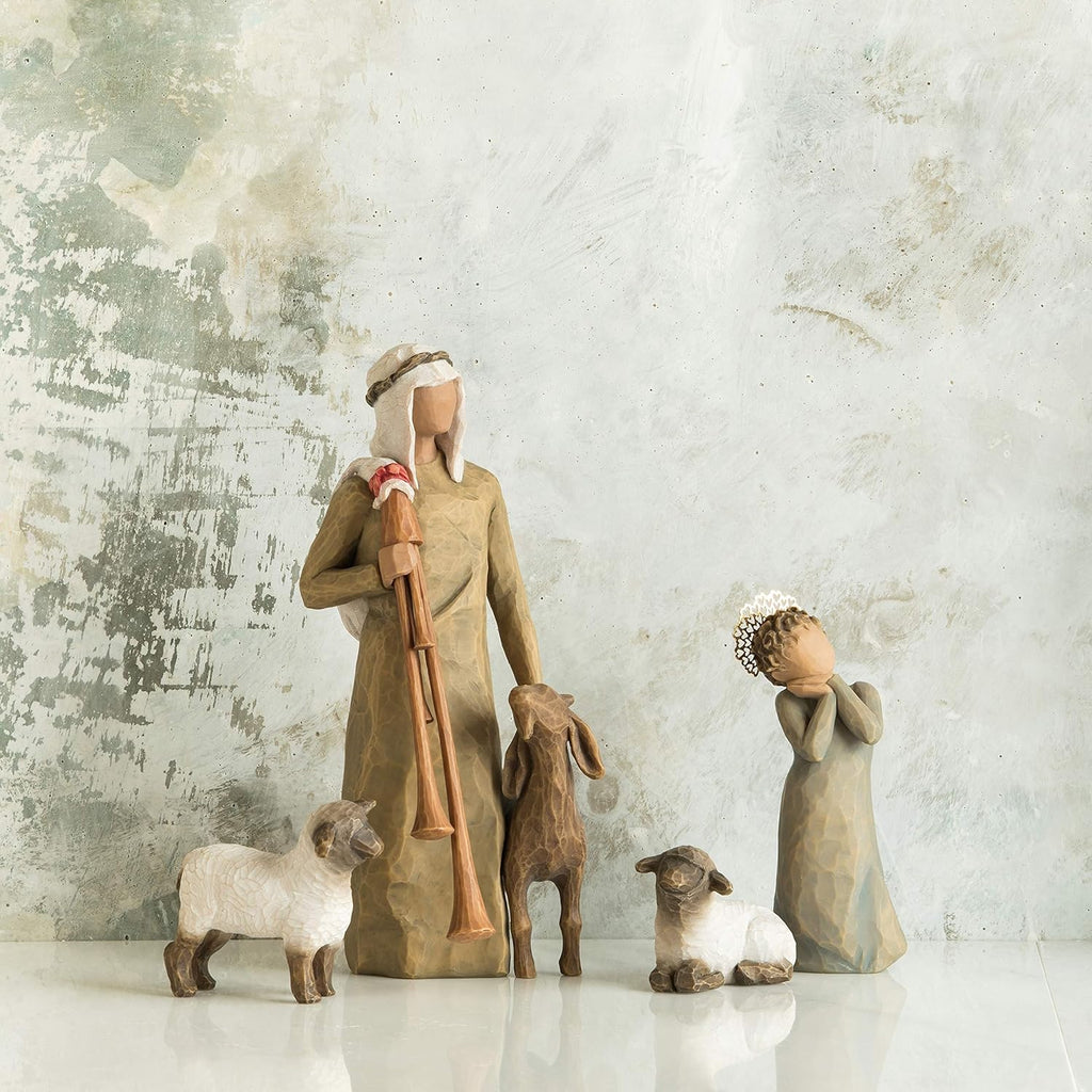 Little Shepherdess sculpted hand-painted nativity figures, 3-piece set I439