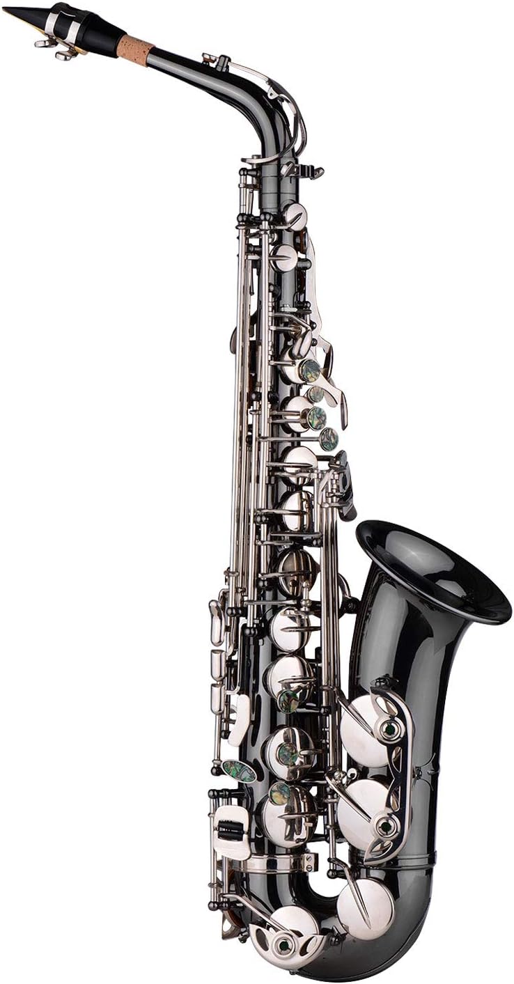 Alto Saxophone Brass Bend Black Nickel Plating Abalone Shell Keys with Case I65188