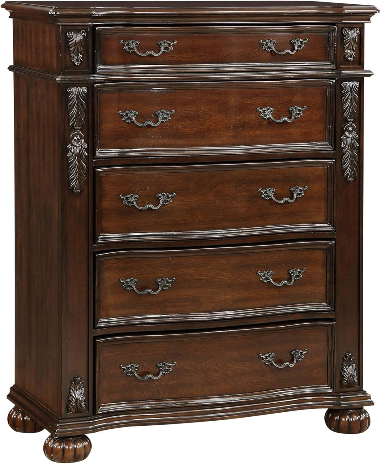 Chest of 5 Drawers Cherry Finish Wood Bedroom Furniture U13660