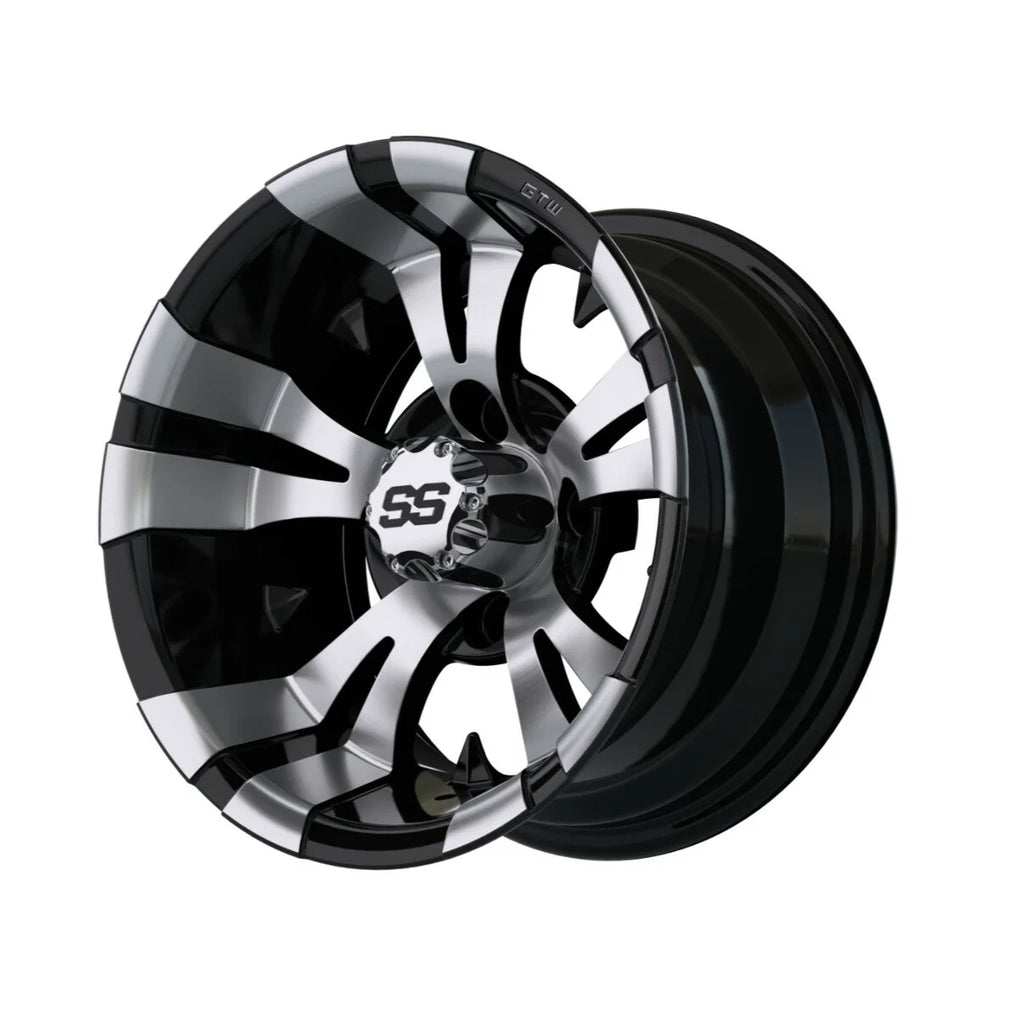 Golf Cart Wheel and Tire Set 12 Inch Black Machined, 4 Pack W561