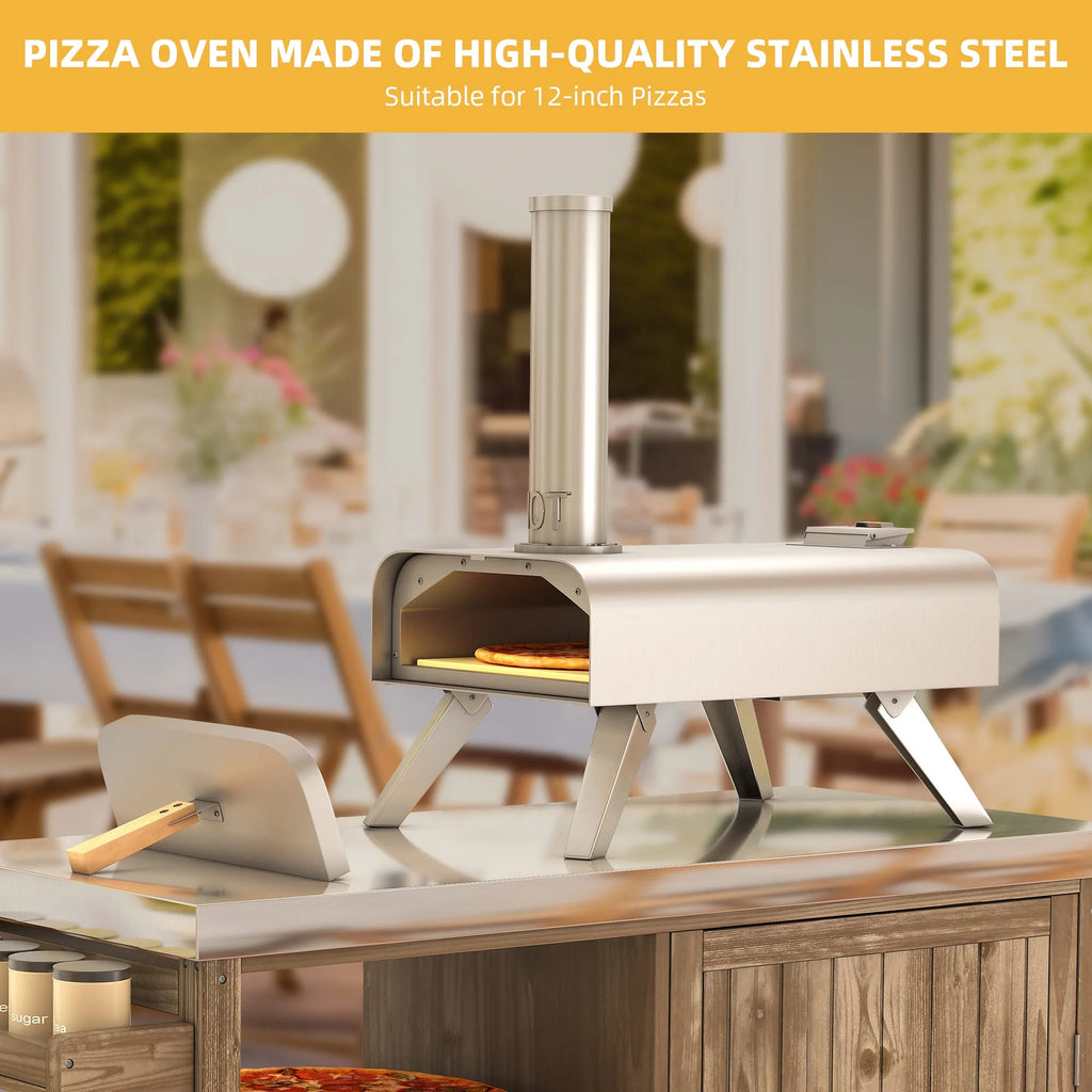 12" Wood Fired Pizza Oven, Outdoor Stainless Steel Pizza Maker with Chimney M986