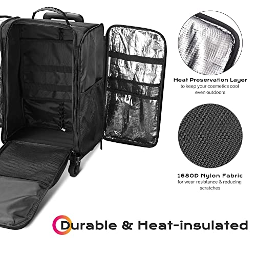 Rolling Makeup Train Case Soft Sided Cosmetic Organizer with Removable Side Pocket L1629