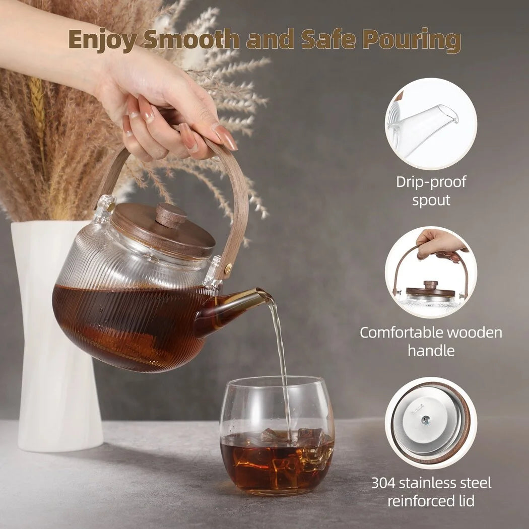 Glass Stovetop Teapot with Removable Infuser, Heat-Resistant Tea Kettle V68371