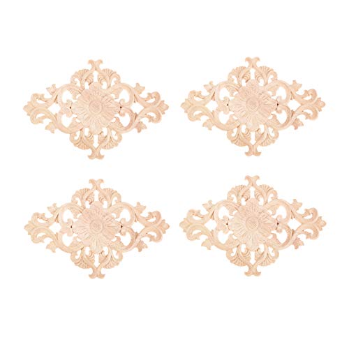 Wood Carved Appliques, 2Pcs Wooden Decorative Onlays, MUXSAM Unpainted Furniture Center Decals for Cabinet Dresser Bed Door Wall Wardrobe Ceiling Decoration Home DIY Project, 15x10.5cm/5.9"x4.13"