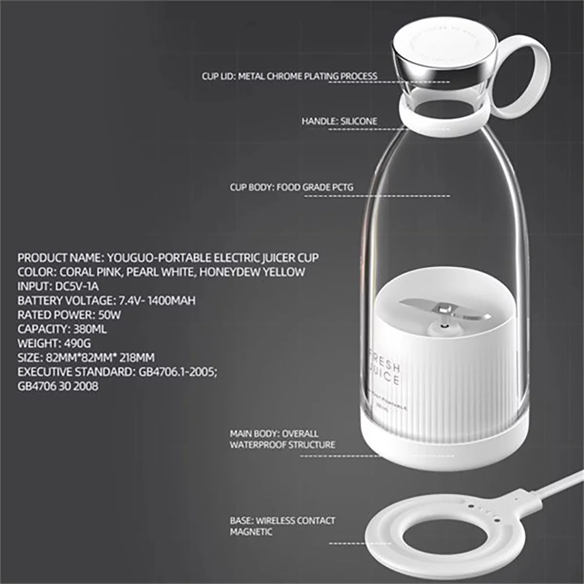 USB Portable Electric Juicer Blender for Fruit Milkshakes V5772