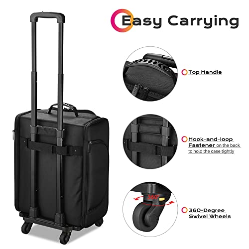 Rolling Makeup Train Case Soft Sided Cosmetic Organizer with Removable Side Pocket L1629