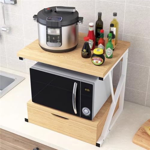 Wooden Microwave Stand with Drawer for Kitchen Storage O2517