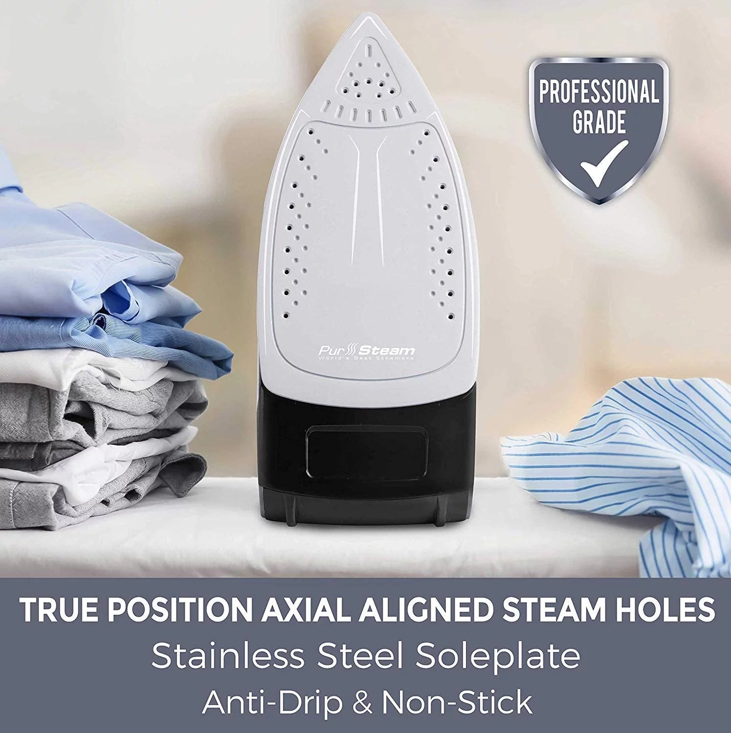 Steam Iron for Clothes with Stainless Steel Soleplate, Self-Cleaning T481095