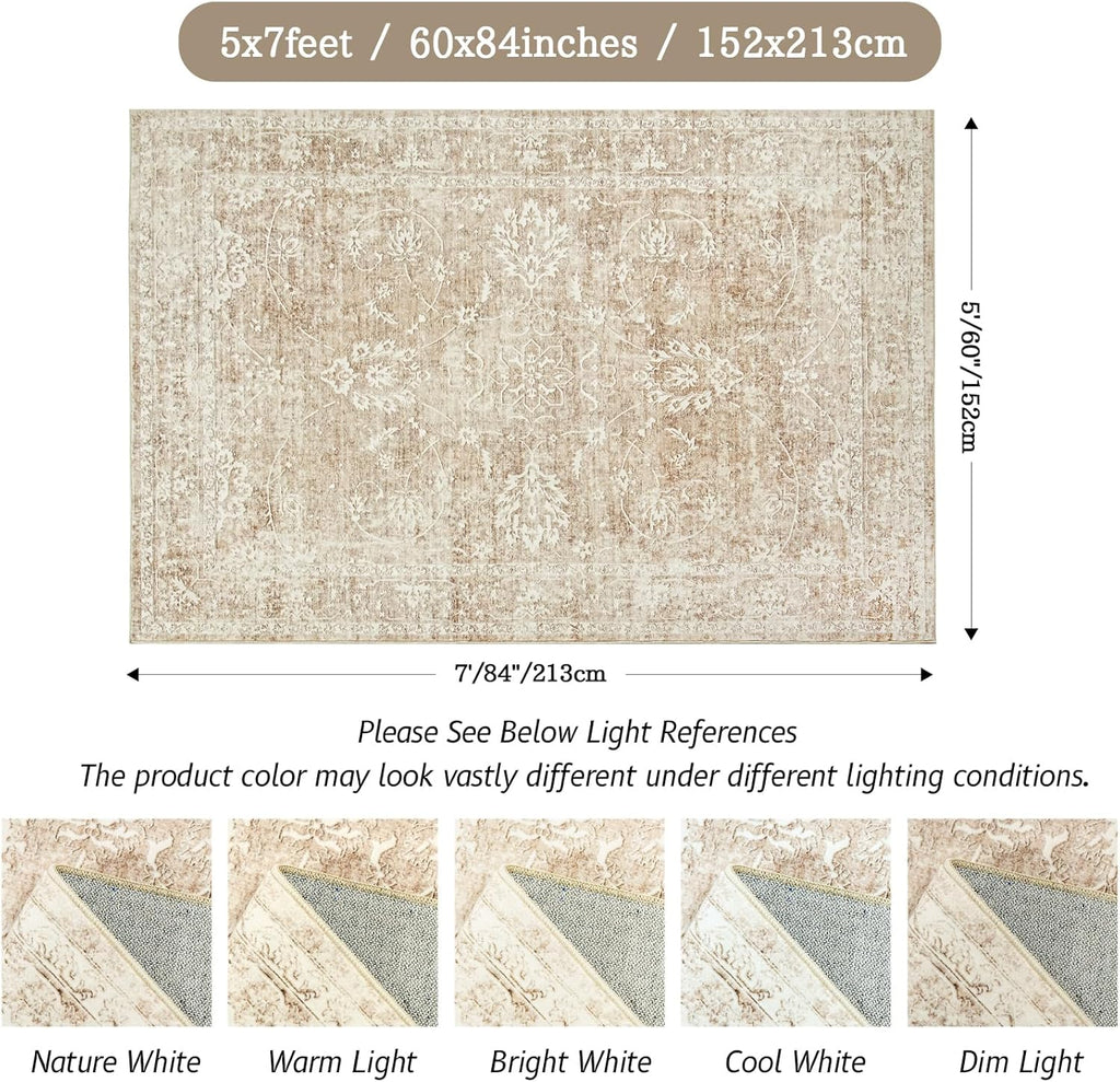 Floral 5x7 Area Rug for Living Room, Non Slip, Washable O678611