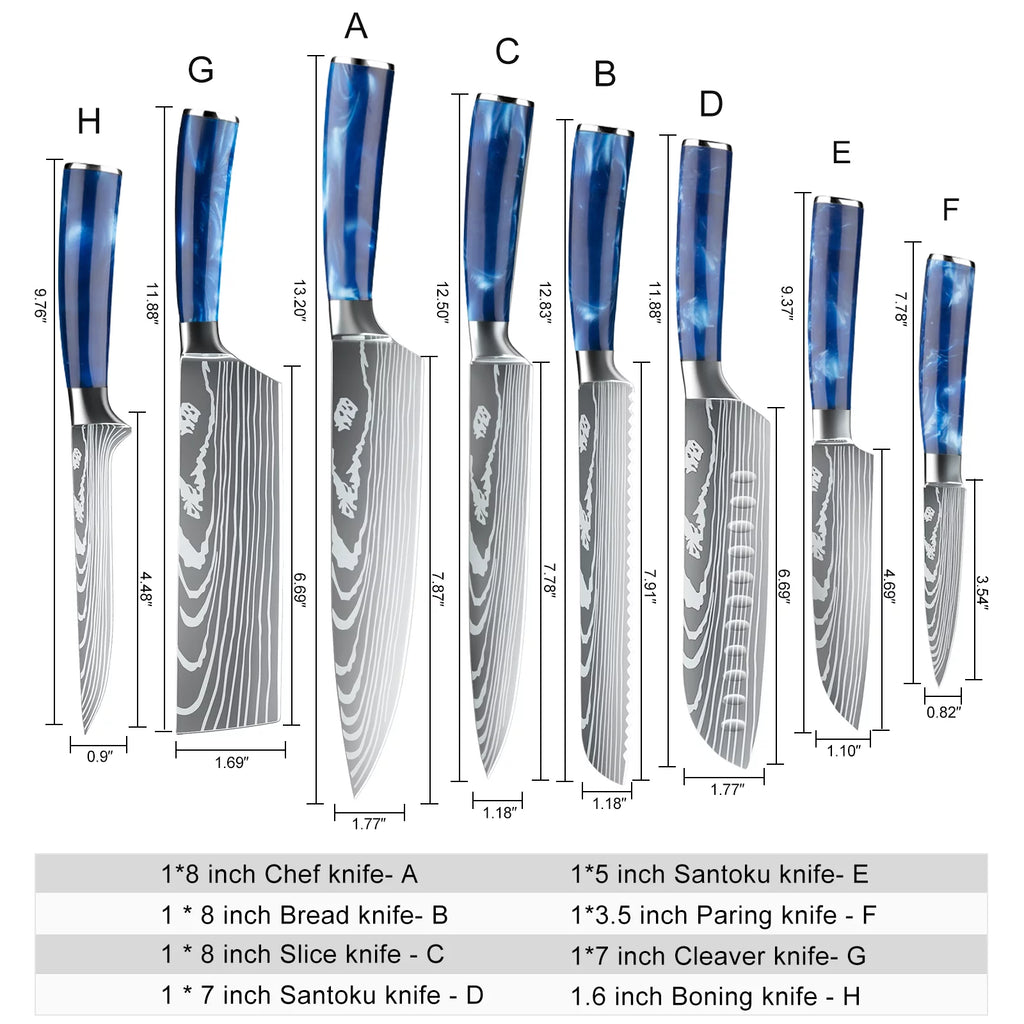 Kitchen Knife Set, 8 Pcs Stainless Steel Chef Knife Set, Blue U570483