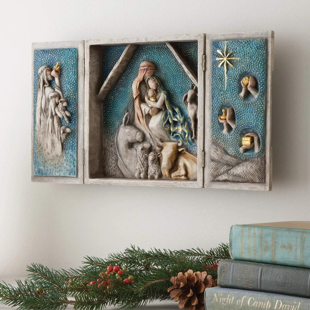 Starry Night Nativity Triptych, Hand-Painted Sculpted Set D92336