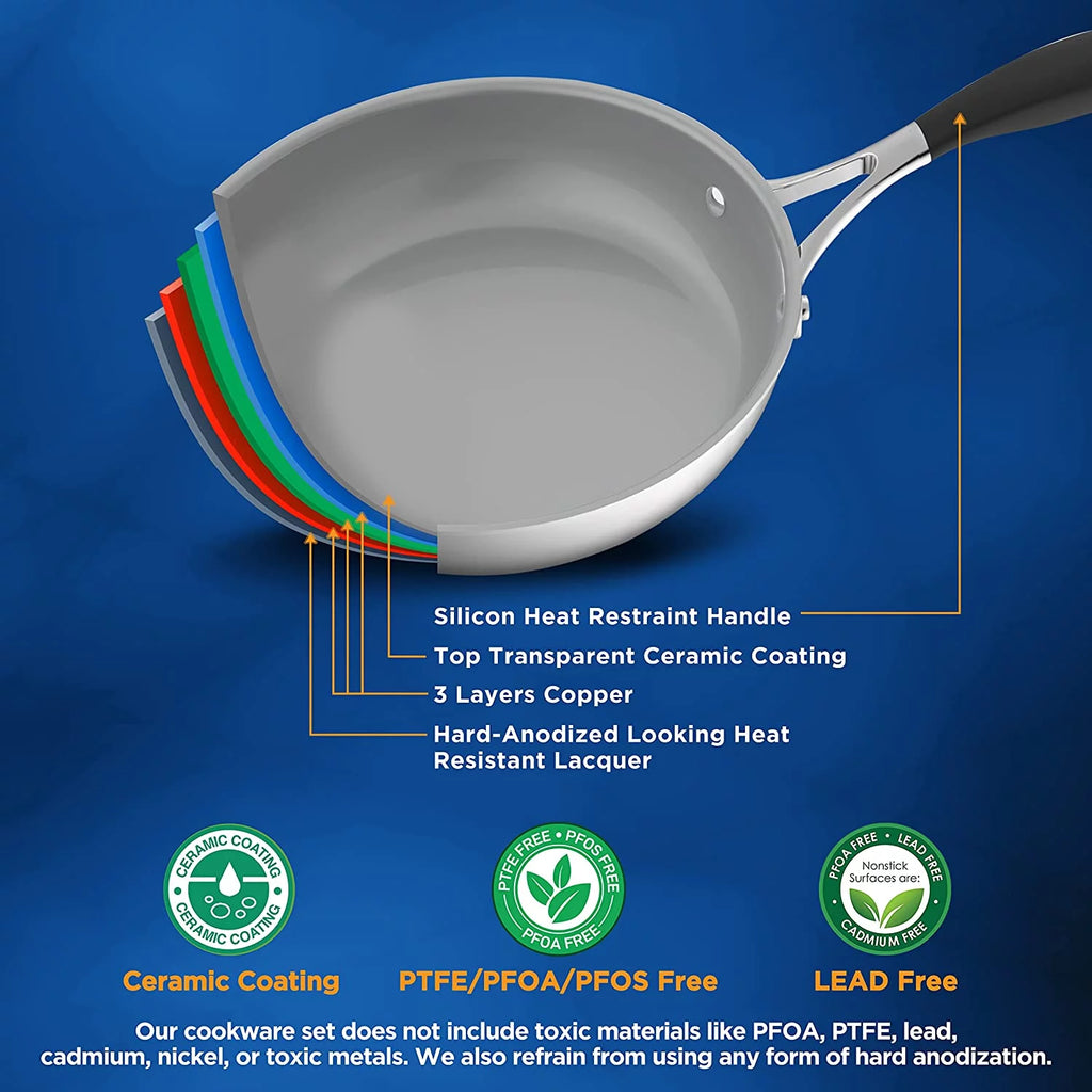 16-Piece Pots & Pans Set with Ceramic Non-Stick Coating and Nylon Utensils B559239