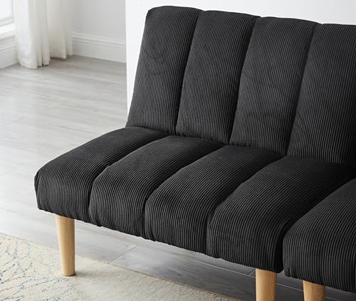 Convertible Futon Sofa Bed with Corduroy Fabric and Wooden Legs S315312