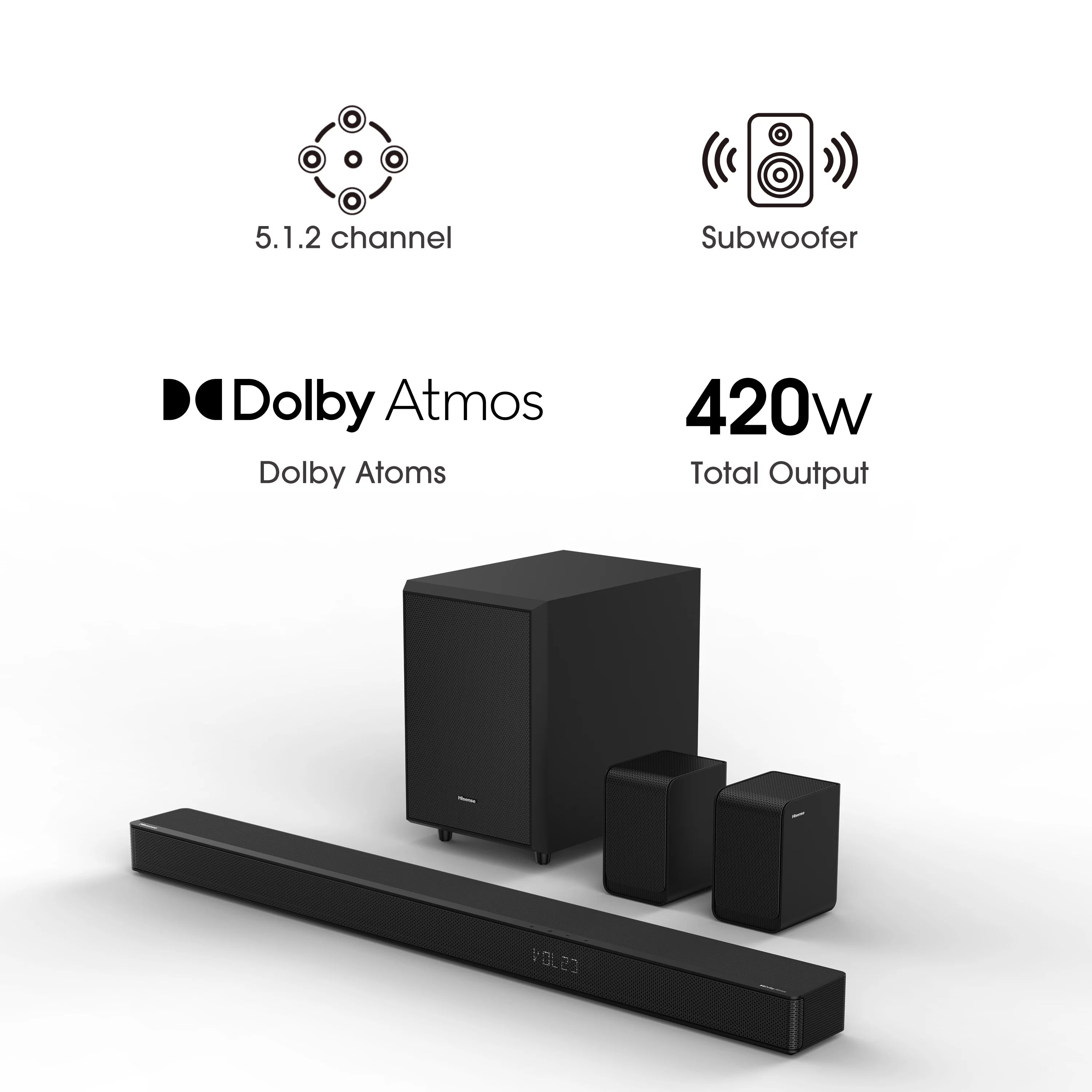 5.1.2 Ch 420W Soundbar with Wireless Subwoofer and Rear Speakers D437300