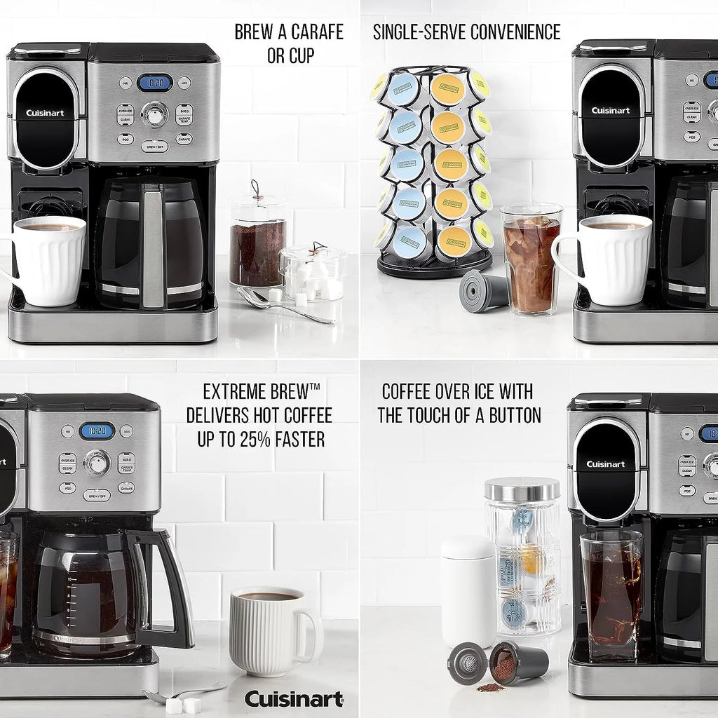 12-Cup Coffeemaker and Single-Serve Brewer, White Stainless Steel T316