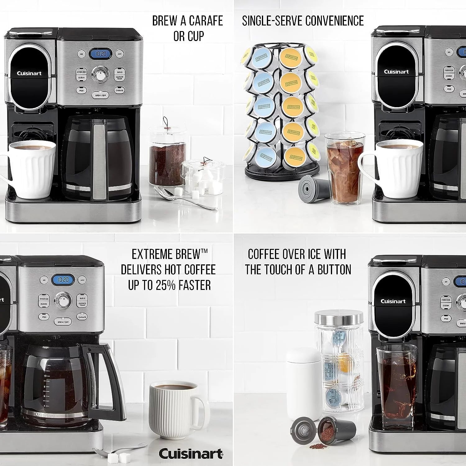 12-Cup Coffeemaker and Single-Serve Brewer, White Stainless Steel T316