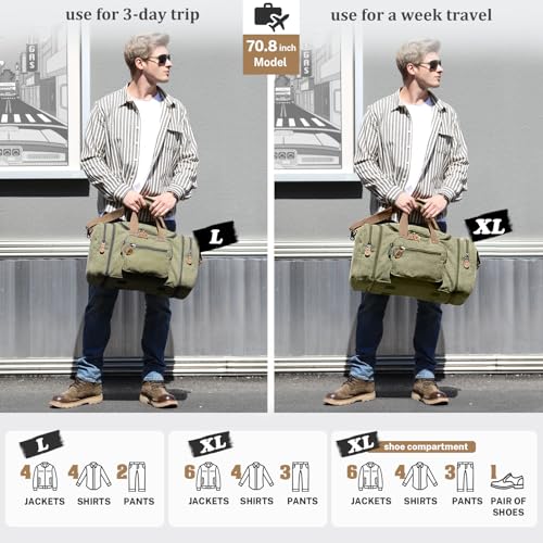 Canvas Duffle Bag for Travel 50L Expandable Weekend Overnight C201
