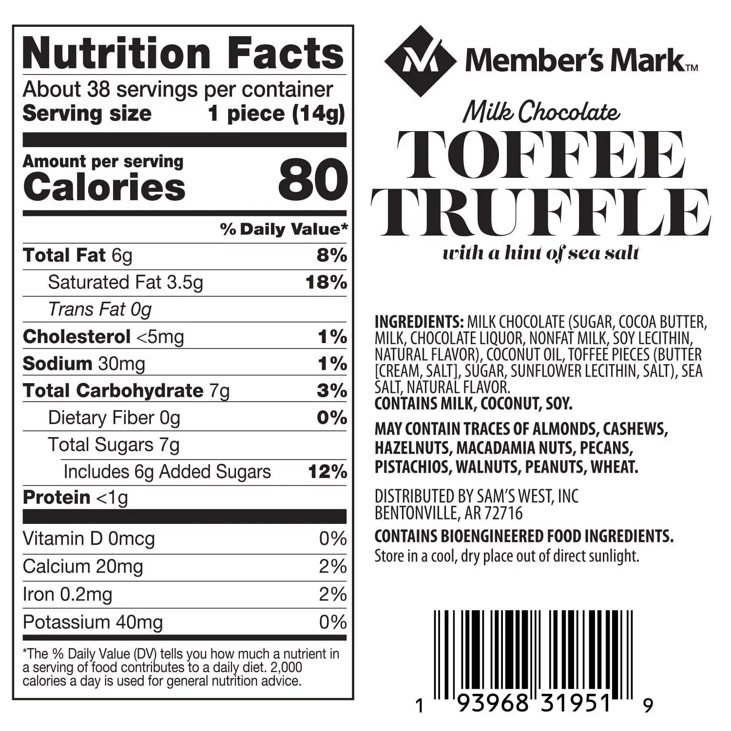 Milk Chocolate Toffee Truffle with Sea Salt, 19 oz. G608138