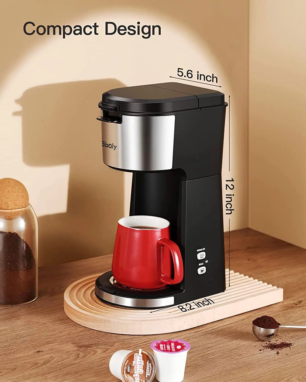 Single Serve Coffee Maker for K Cup & Ground Coffee, Bold Brew, 6 to 14 oz, Black W202930