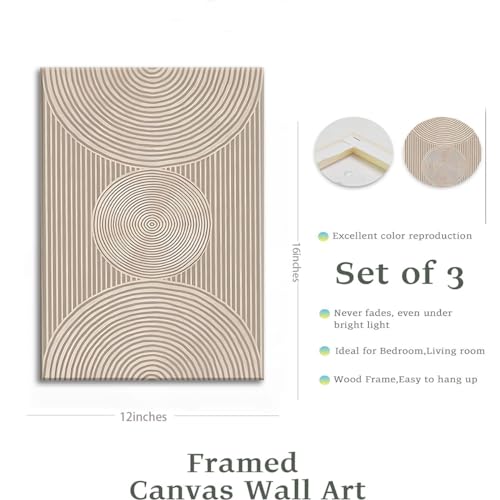 Framed Neutral Abstract Wall Art Set of 3 Modern Minimalist Canvas Poster Prints V655