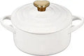 Le Creuset Stoneware 8 Ounce Mini Round Cocotte with Gold Heart Knob White
