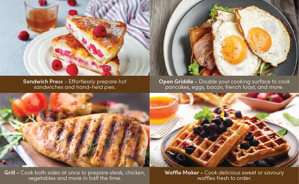 4-in-1 Waffle Maker, Indoor Grill, Sandwich Maker, Panini Press, Electric Griddle, Removable Non-Stick Plates H92613