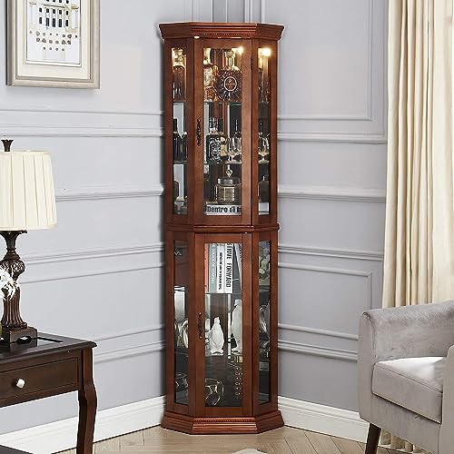 Wooden Corner Display Cabinet with Adjustable Glass Shelves G8774