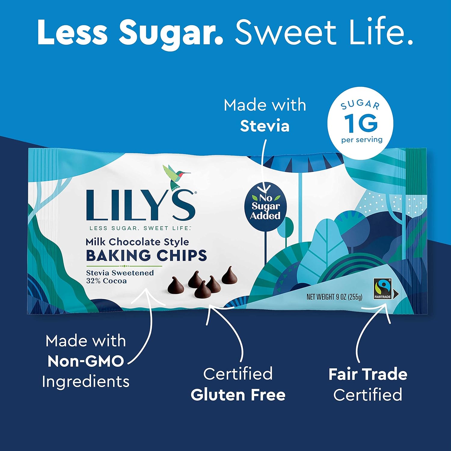 Milk Chocolate Style No Sugar Added Baking Chips, Gluten Free, 9 oz Bags (3 Pack) L980