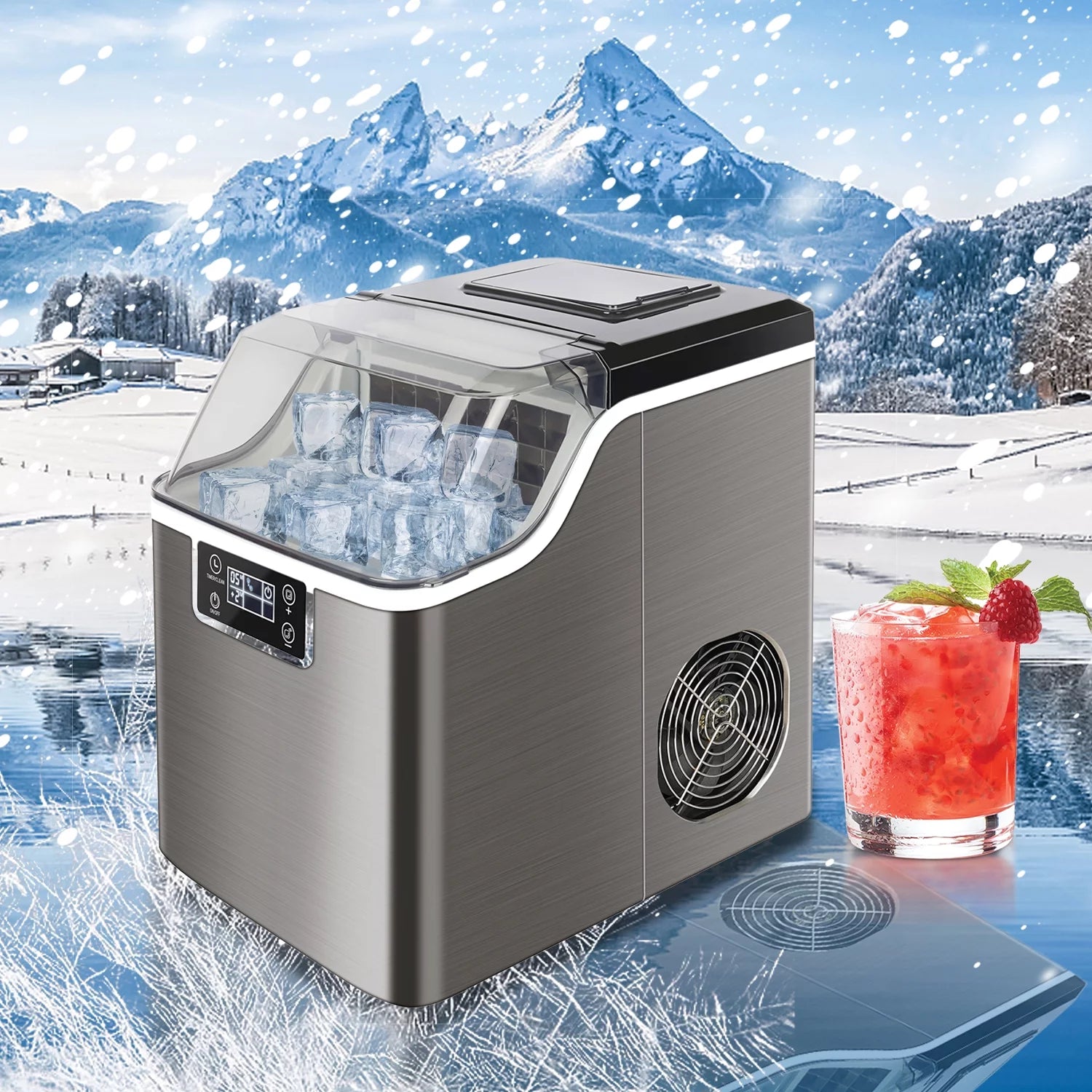 Countertop Ice Maker, 3 Ice Cube Sizes, Stainless Steel U1983