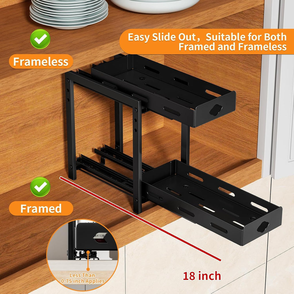 Spice Rack Organizer for Cabinet, 2-Tier Slide Out, Black X819264