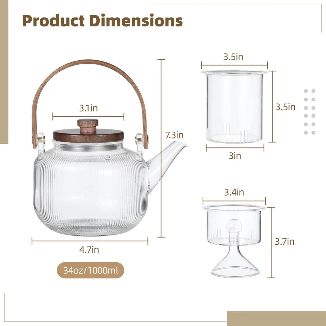 Glass Stovetop Teapot with Removable Infuser, Heat-Resistant Tea Kettle V68371